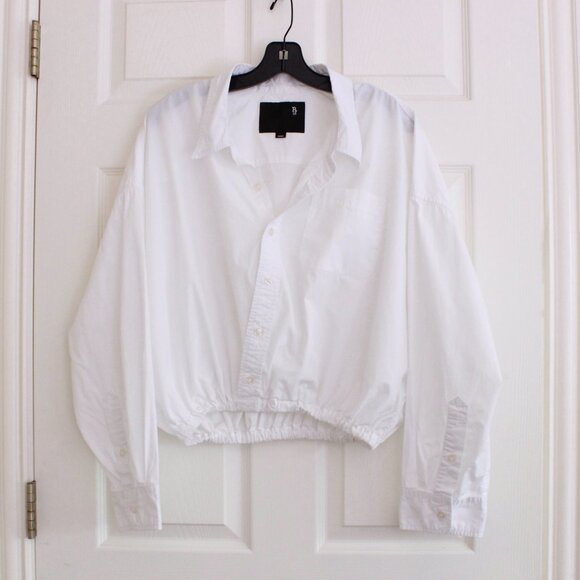 R13 Crossover Bubble Shirt in White Long Sleeve Cotton Button Down - Picture 2 of 15